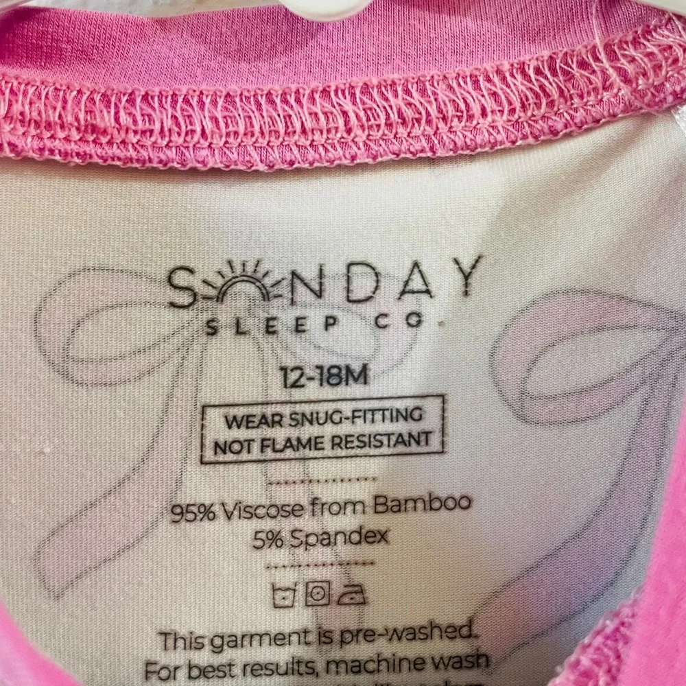 $36 Sunday Sleep Co Pajamas Pink Bow Print Bamboo Viscose Baby 12-18M Coquette